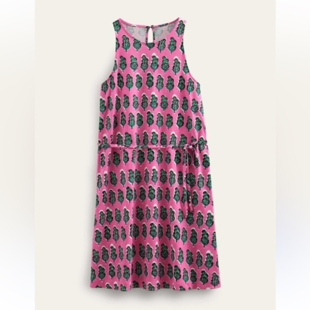 Boden Sleeveless Tie Waist Swing Dress In Festival Pink, Artisan Bloom Size US 4